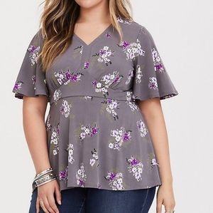 Torrid GREY FLORAL STUDIO KNIT PEPLUM TOP